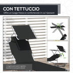 Outsunny Folding and Adjustable Garden Sun Lounger with Black Fabric Canopy, 187x58x50 cm