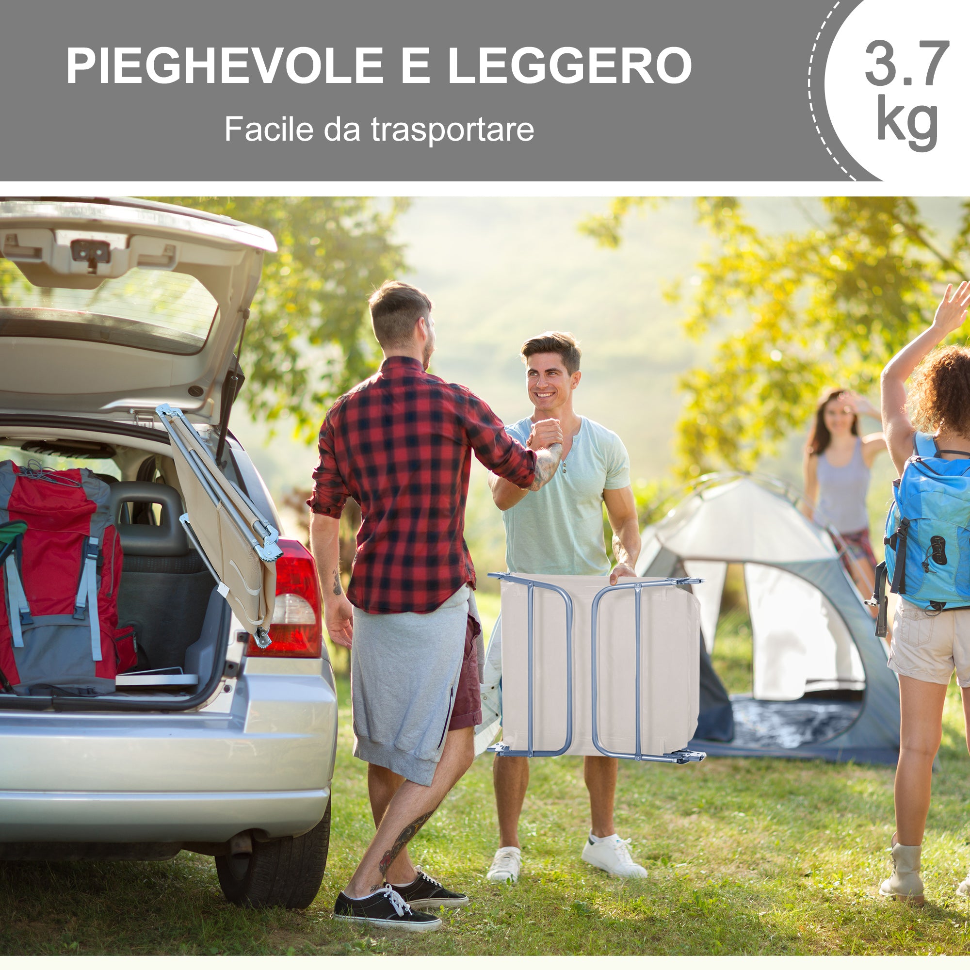 Folding Sun Lounger with Reclining Backrest and Cushion, 182x56x24.5cm