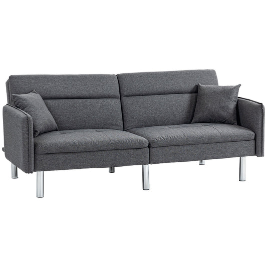 LARNACA - 3 Seater Sofa Bed with Click Clack Mechanism, Reclining Backrest and 2 Cushions, 189x91x84cm, Grey