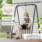 Boho Style Hanging Armchair with Cushion, in Steel, Cotton and Polyester, 80x60x40 cm, Cream White