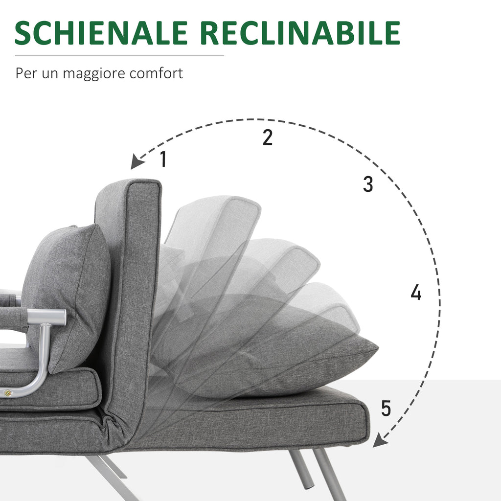 HOMCOM Single Armchair Bed with 5-Level Adjustable Backrest and Fabric Cushion, Light Gray - Borgè
