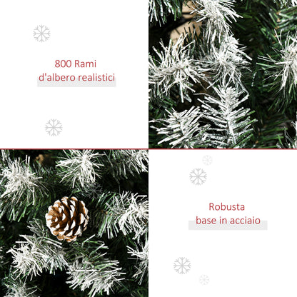 CHRISTMAS TREE - 180cm Artificial Snowy Christmas Tree with 800 Branches and Pine Cones, Automatic Opening and Folding Base, Green