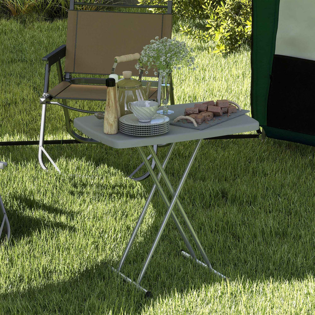Outsunny Folding Garden Table with Adjustable Height, Made of Metal and HDPE, 76x50x74 cm, Dark Grey