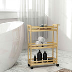 HOMCOM 3-Tier Bamboo Bathroom Storage Cart, 55x20x75 cm, Wood Color