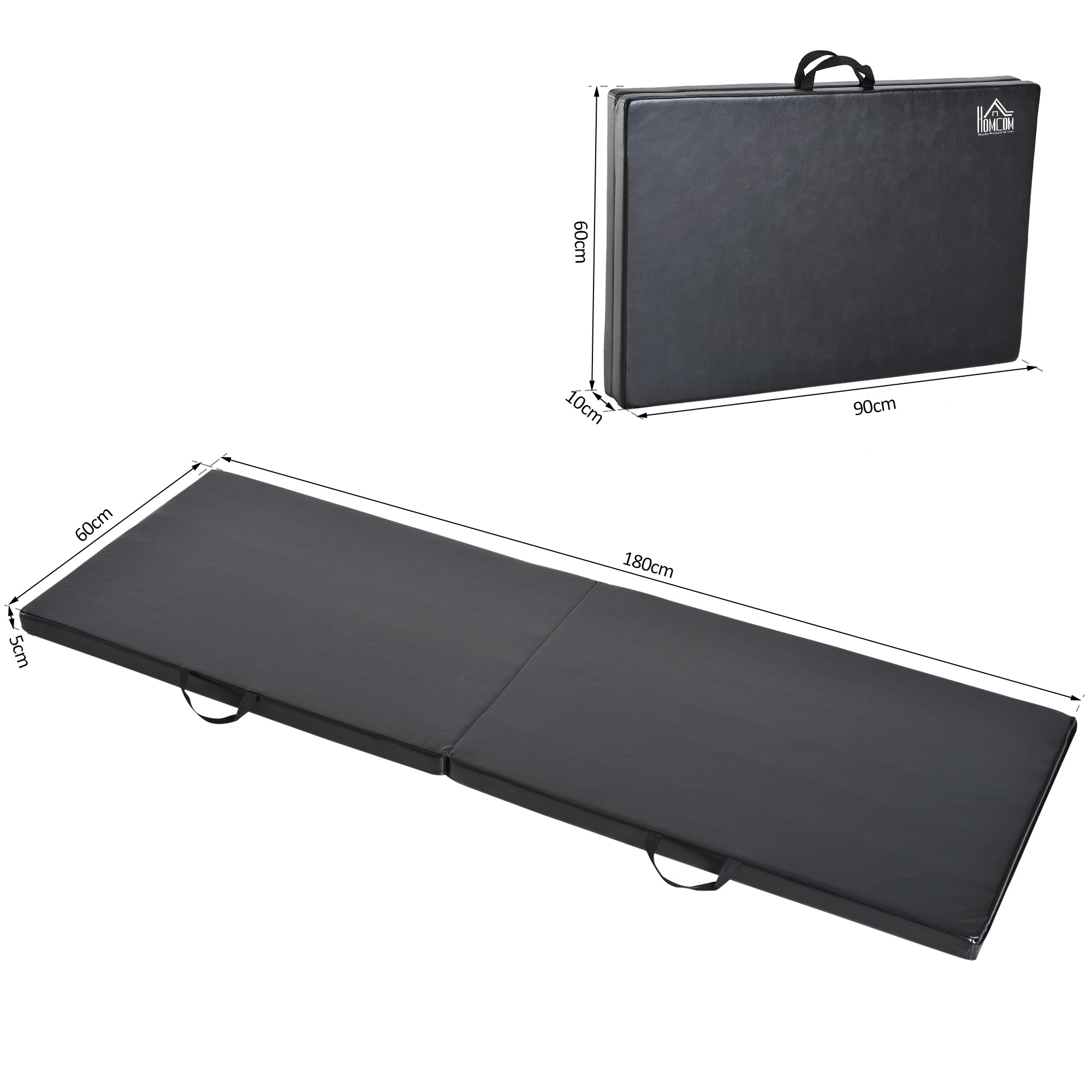 Foldable Gymnastics Mat, 5cm Thick and Non-Slip Fitness Mat, 180x60x5cm, Black