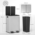 HOMCOM 2-Compartment Waste Bin, 28L, Silver