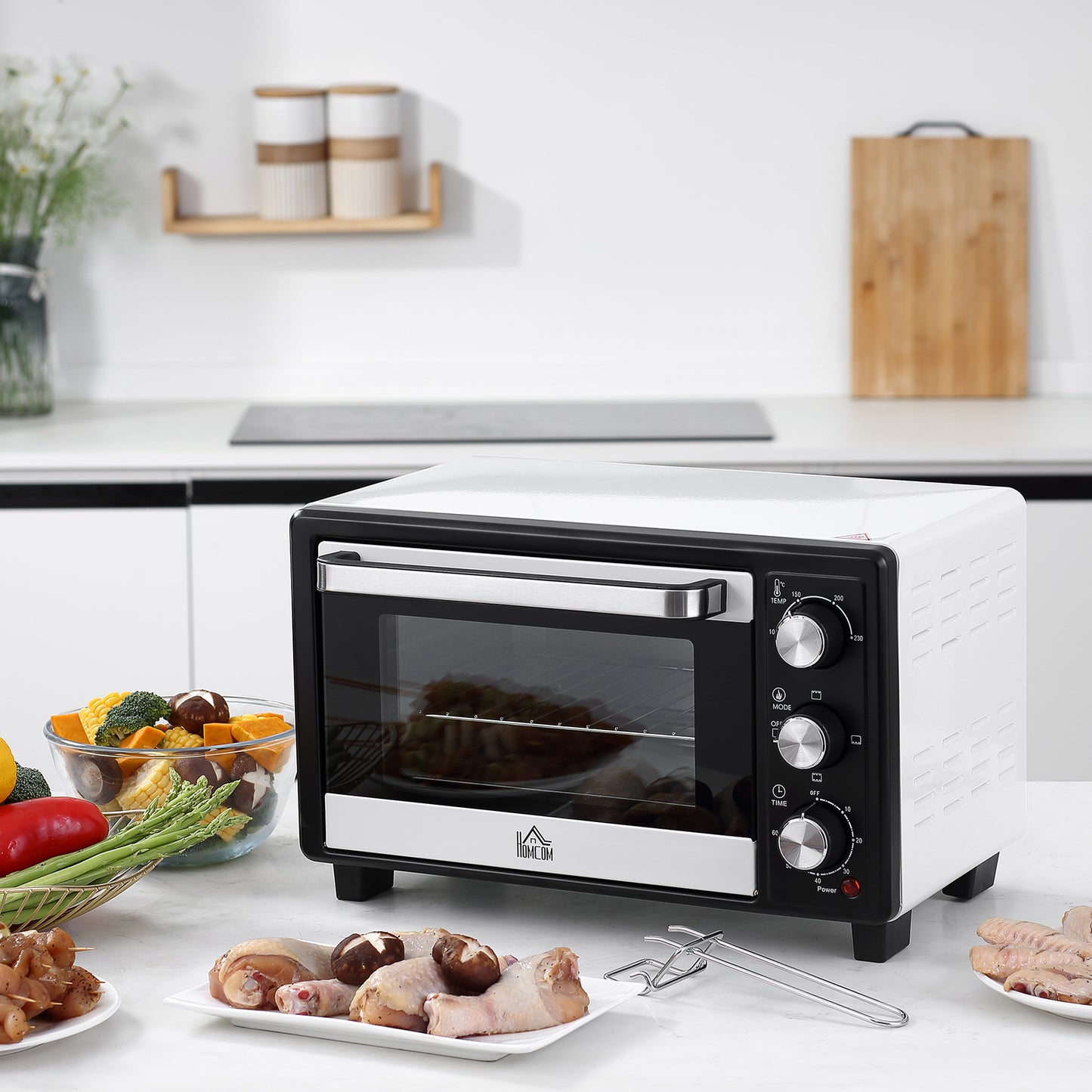 Electric Oven 16L Adjustable Temperature and Timer, 3 Cooking Methods and Accessories, 1400W, White