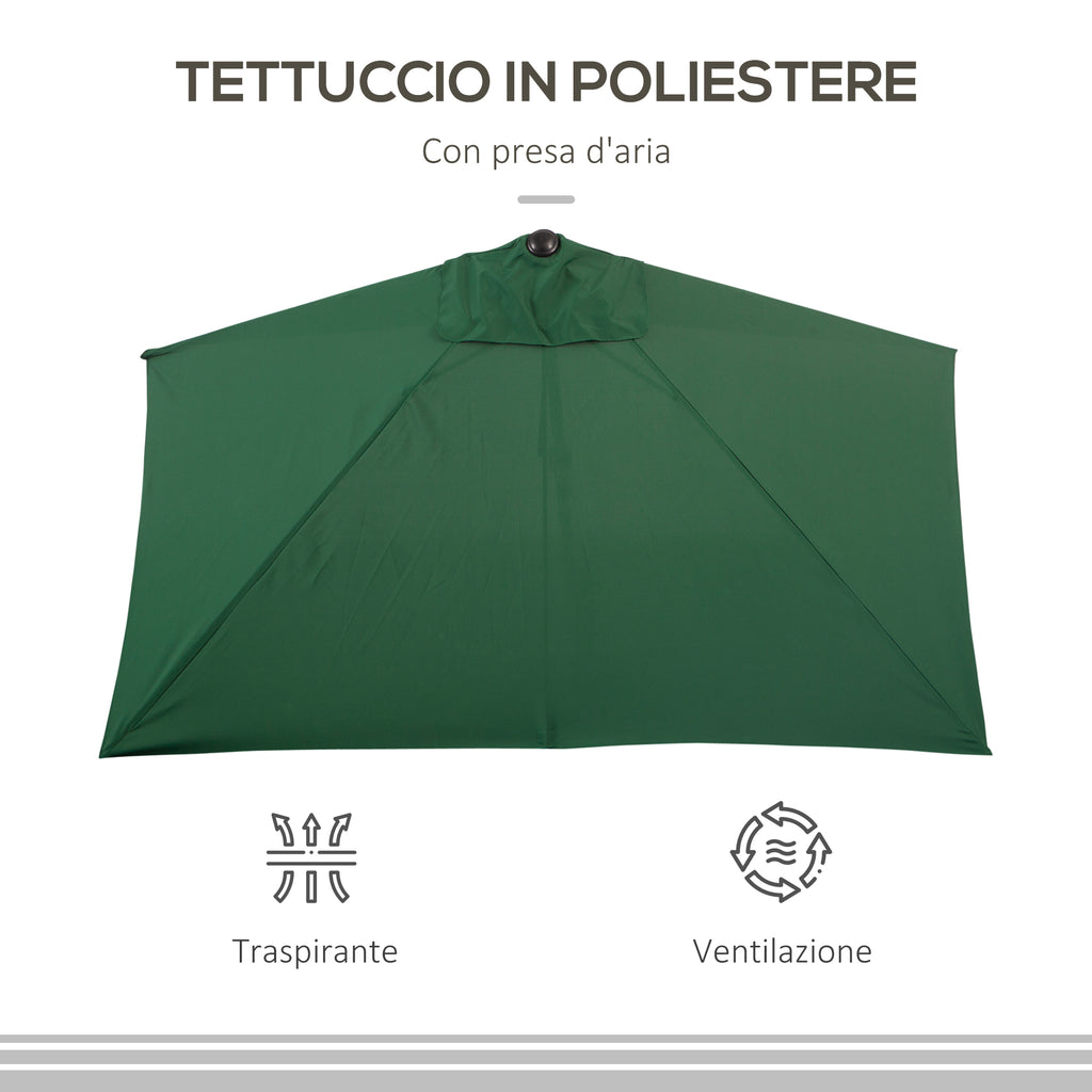 Space-Saving Mezzaluna Wall Umbrella with Crank Opening, Green