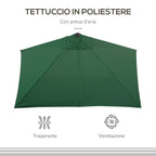 Space-Saving Mezzaluna Wall Umbrella with Crank Opening, Green