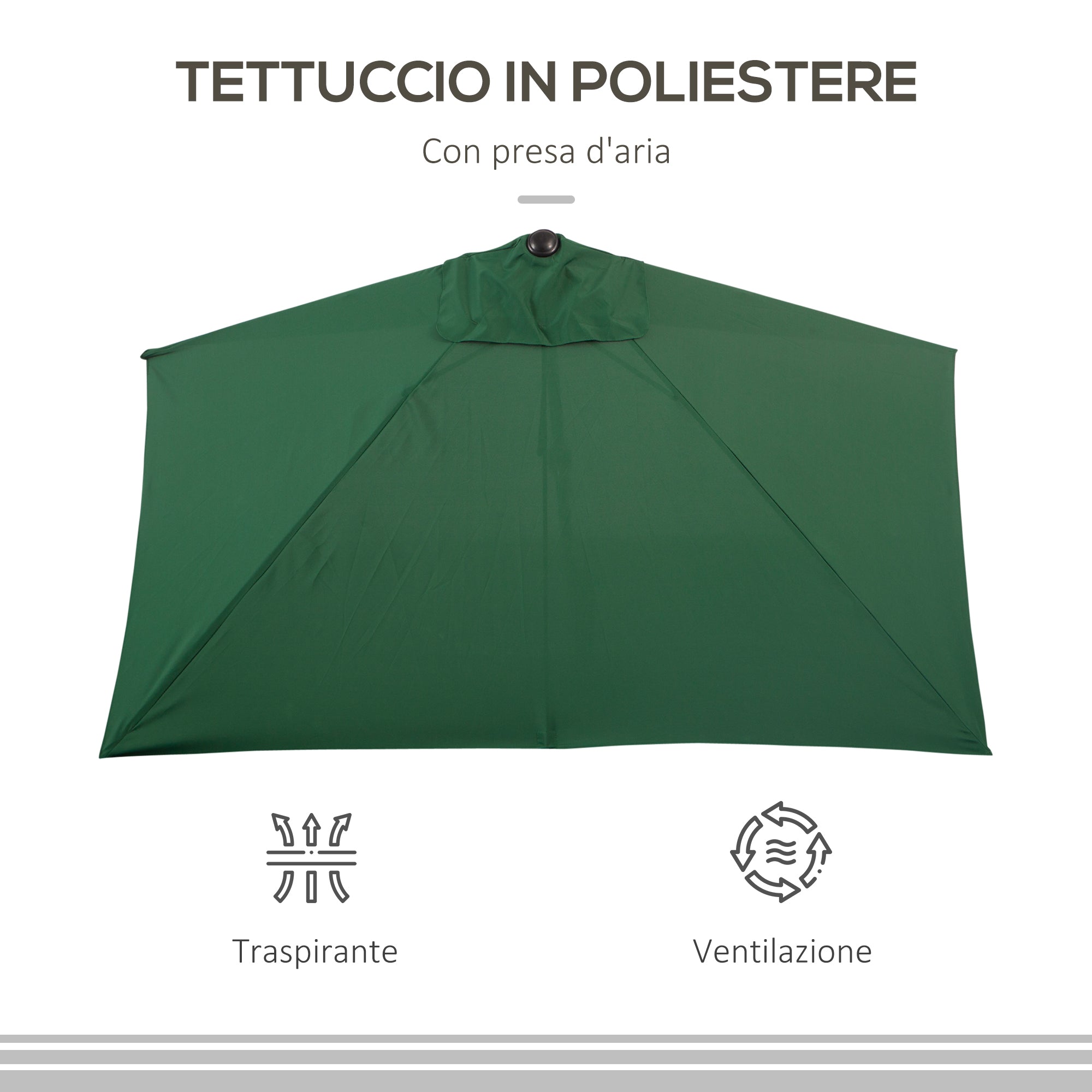 Space-Saving Mezzaluna Wall Umbrella with Crank Opening, Green