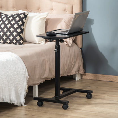 Height Adjustable Laptop Table with Wheels, Tiltable Laptop Stand 58x34x72-90cm, Metal and Wood Black