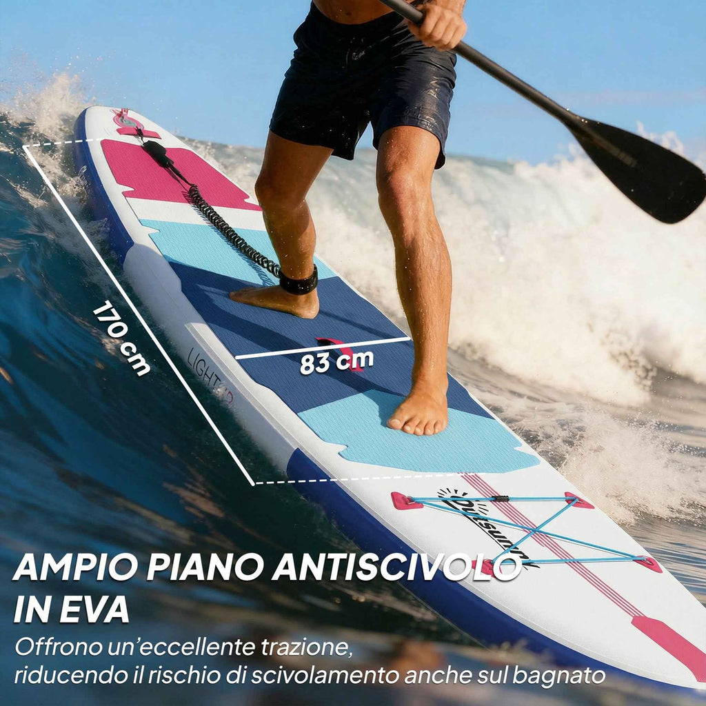 Outsunny Inflatable SUP with Seat, Paddle and Accessories, in Plastic and EVA, 305x89x15 cm, Blue Red Pink