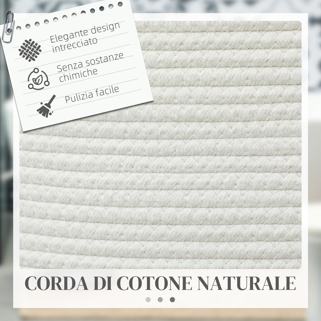 Portable and Foldable 36L Laundry Basket with Natural Cotton Handles, Ø38x45 cm, Cream