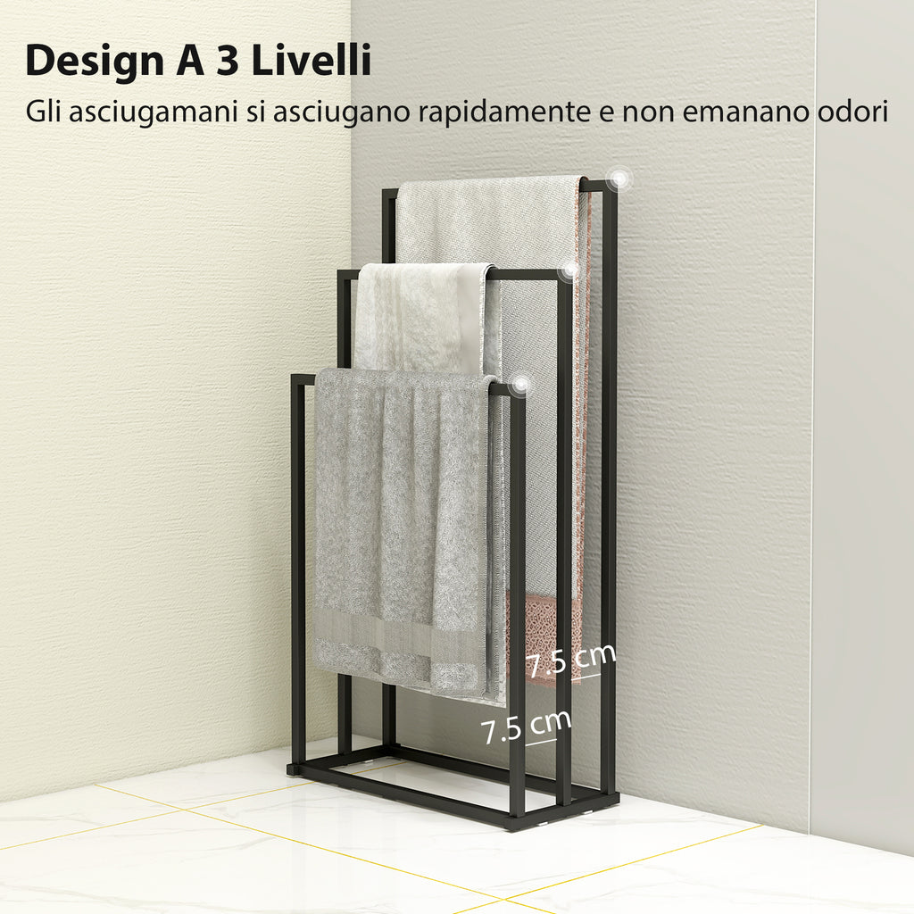 Freestanding 3-Arm Towel Rack in Steel, 45 x 21.5 x 85 cm