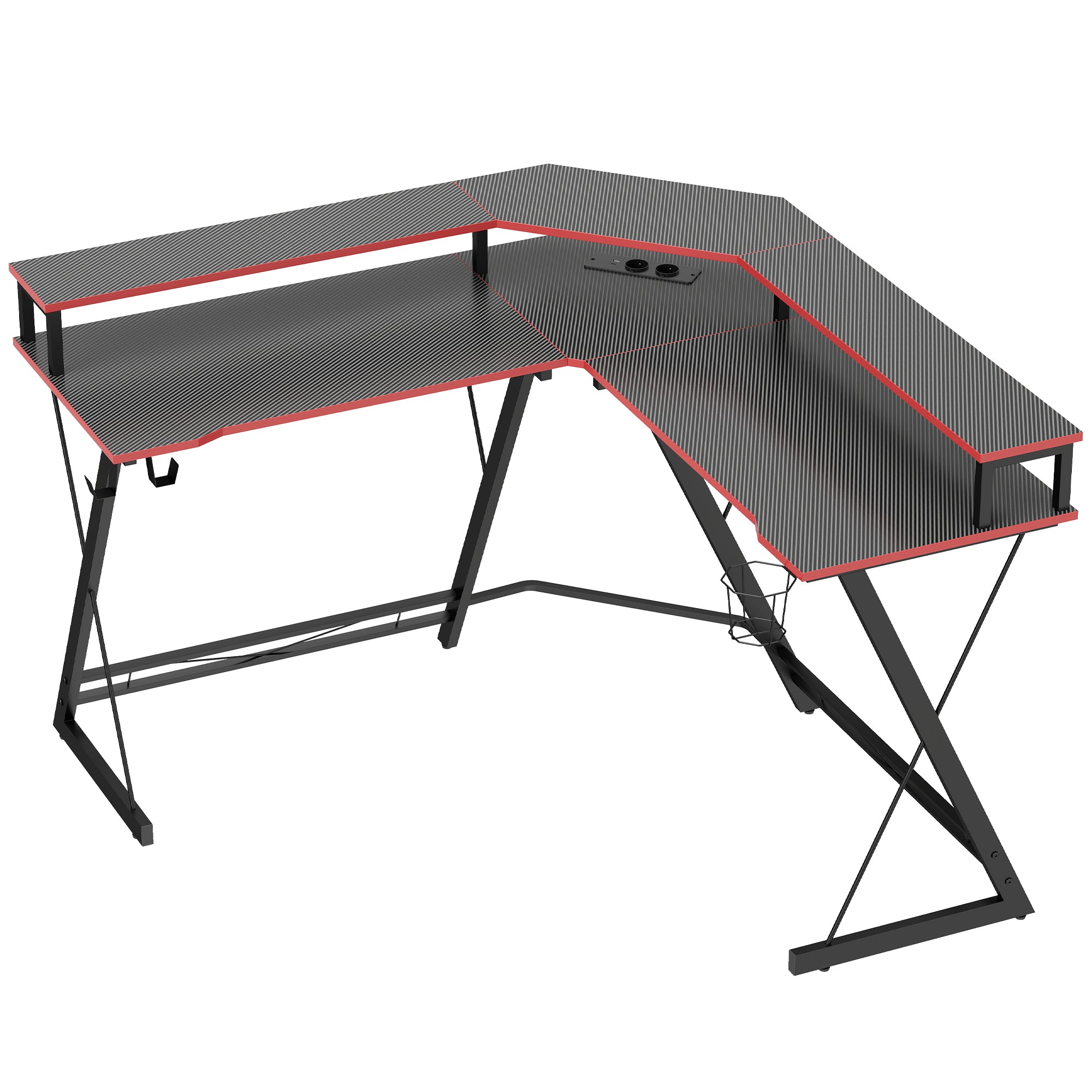 HOMCOM Corner Gaming Desk with Monitor Stand, Headphone Hook and Cup Holder, 128x128x88 cm, Black