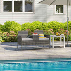 Outsunny 2-Seater Outdoor Bench with Coffee Table, Steel and PE Rattan, 137x59x82 cm, Grey
