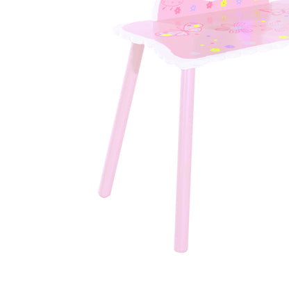 Children's Dressing Table with Wooden Stool, Make-Up Table with Modern Mirror and Drawer, 59W x 39D x 77H cm, Pink