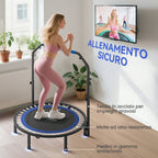 HOMCOM Mini Fitness Trampoline Ø114 cm Foldable with Height-Adjustable Handlebar, Blue and Black