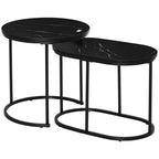 Set of 2 Coffee Tables with Marble Effect Top, in Wood and Steel, Ø50x50.5 cm and 60x36x43.5 cm, Black
