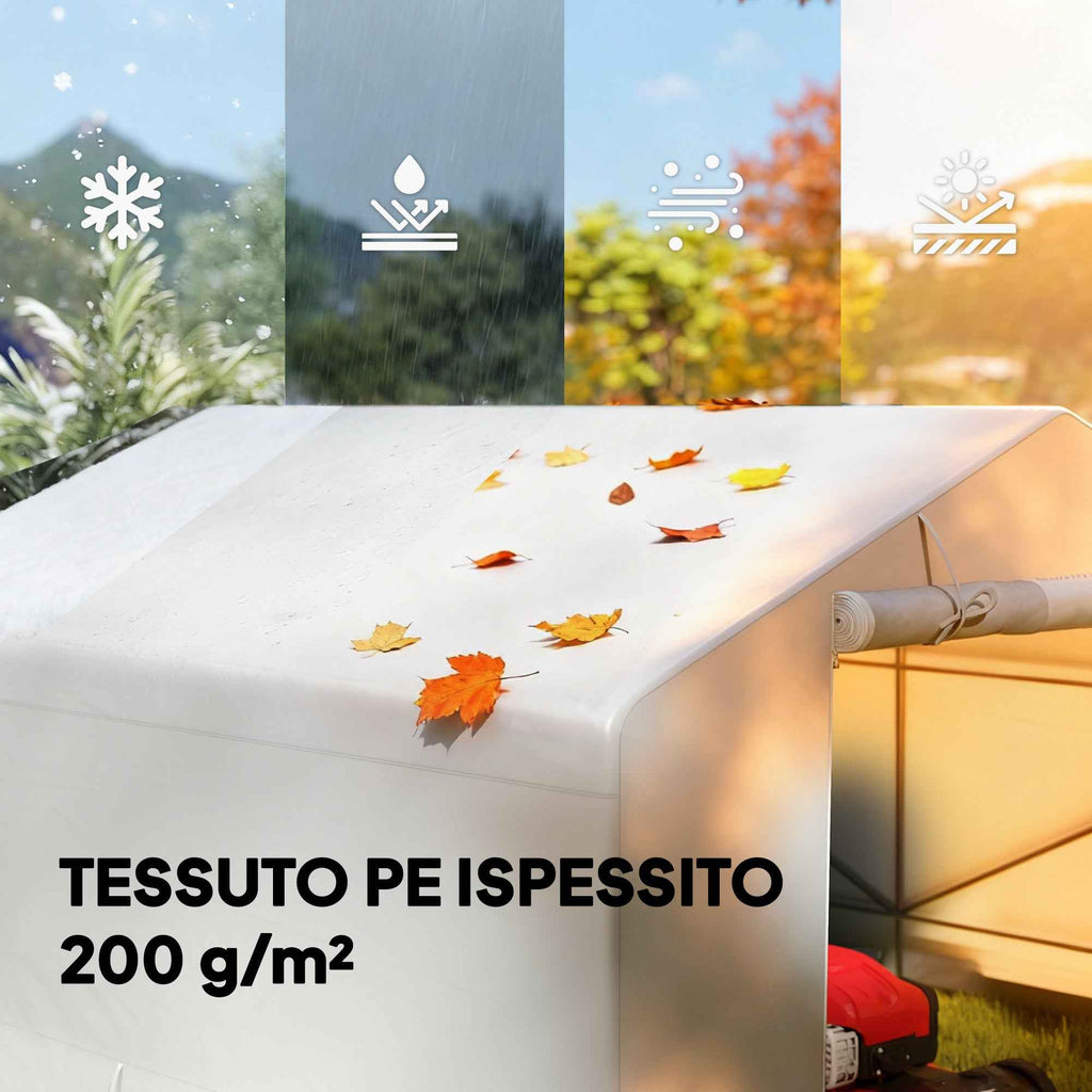 Outsunny 3x3m Waterproof Garden Shed and Garage Tent with Roll-Up Door, Metal and PE, White