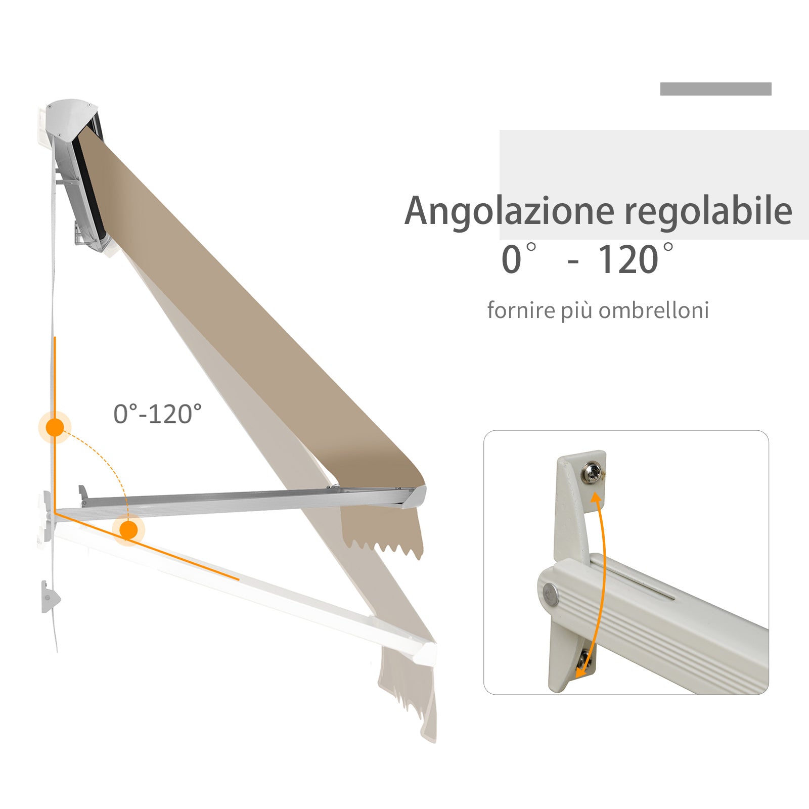 180x70cm Drop-Down Awning with Roller Blind and Adjustable Angle 0-120°, Beige