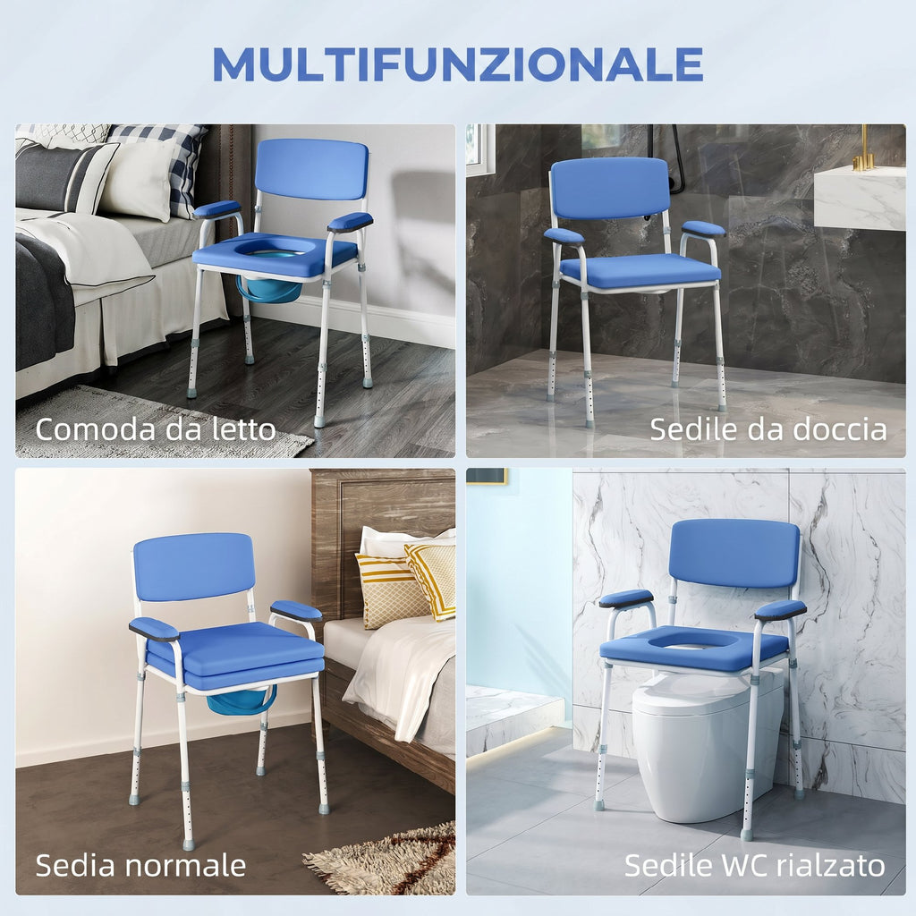 HOMCOM 5-in-1 Commode Chair for the Elderly and Disabled for Toilet and Shower, Adjustable Height and Removable Bucket, Light Blue