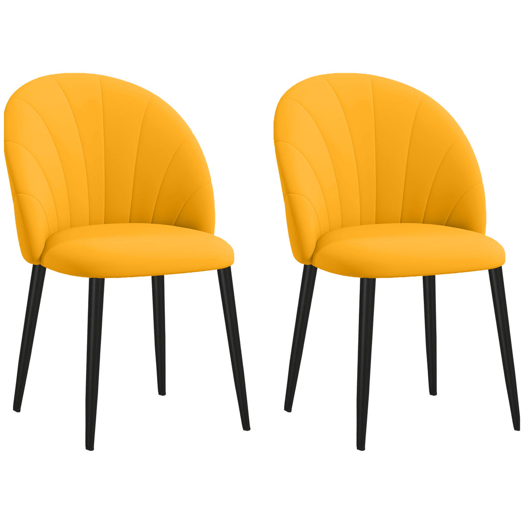 Set of 2 Nordic Design Dining Chairs in Metal and Velvet Effect Fabric Yellow and Black, 52x54x79 cm