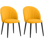Set of 2 Nordic Design Dining Chairs in Metal and Velvet Effect Fabric Yellow and Black, 52x54x79 cm