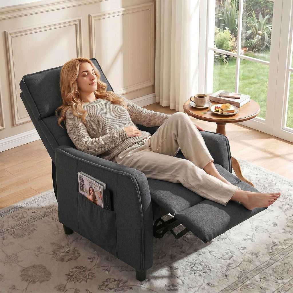 HOMCOM 160° Reclining Massage Chair with Footrest and Remote Control, 69x93x104 cm, Dark Grey Linen Effect