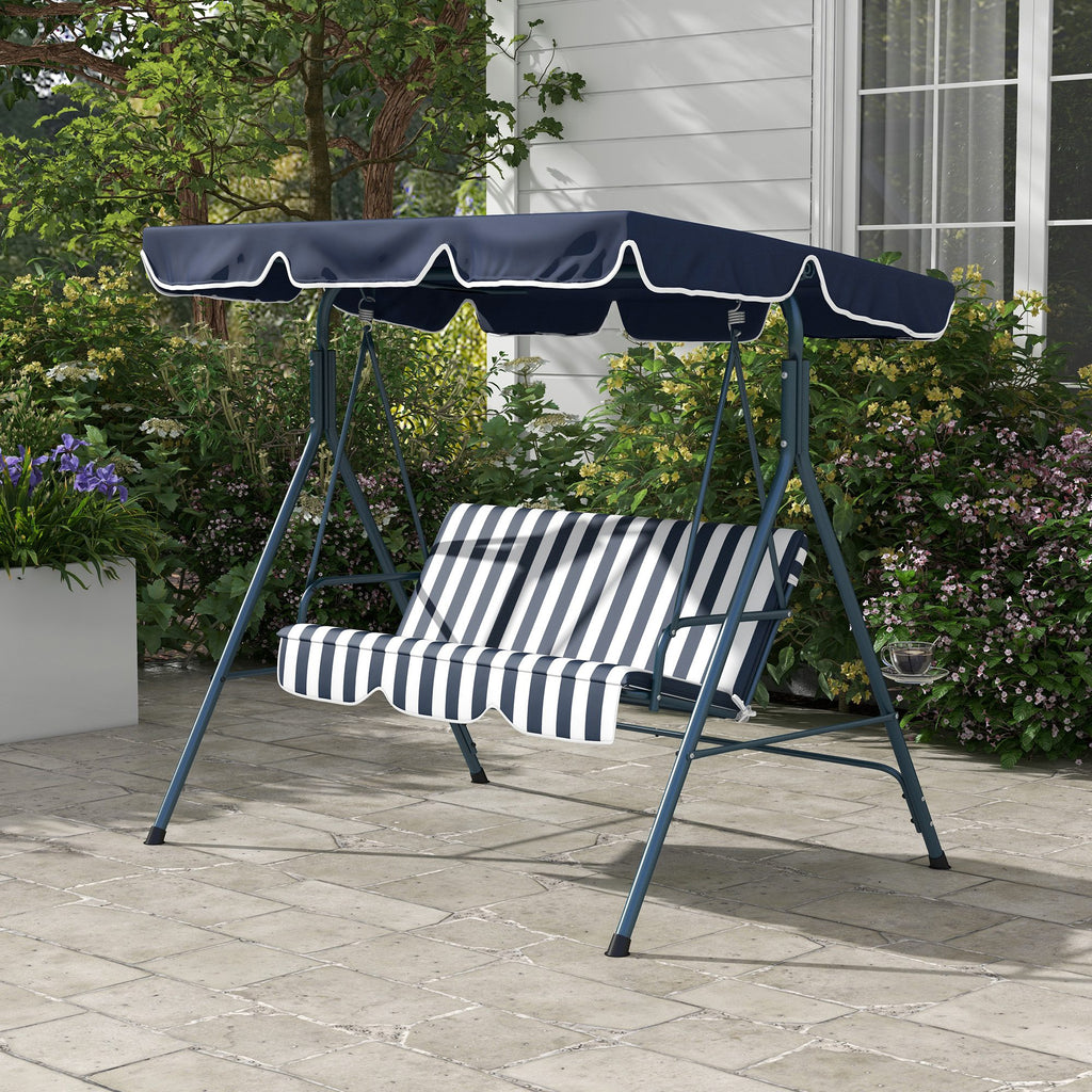 3-Seater Garden Swing with Sunshade Roof, in Steel and Polyester, 172x110x153 cm, White and Blue