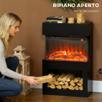 Electric Fireplace with 3D Colorful Flame Effect, 1000W/2000W with Adjustable Temperature and Remote Control, Black