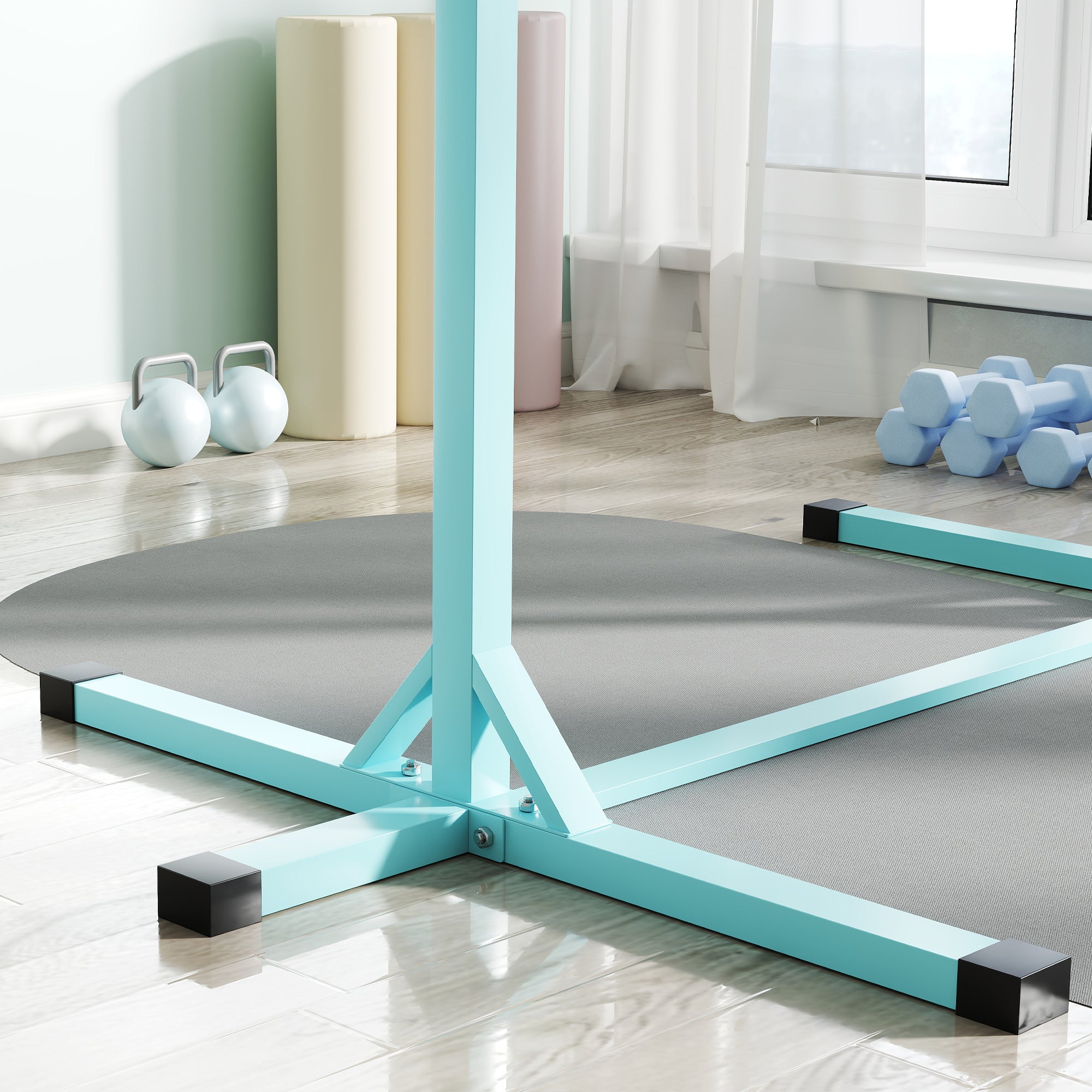 HOMCOM Height-Adjustable Gymnastics Bar for Children Ages 3+, Made of Steel and Solid Beech Wood, Light Blue
