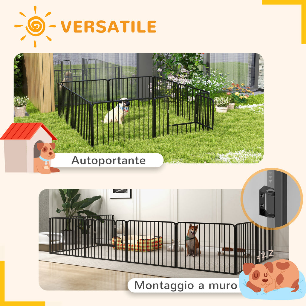 8-Panel Modular Indoor/Outdoor Dog Playpen, Steel, 164x164x60 cm, Black