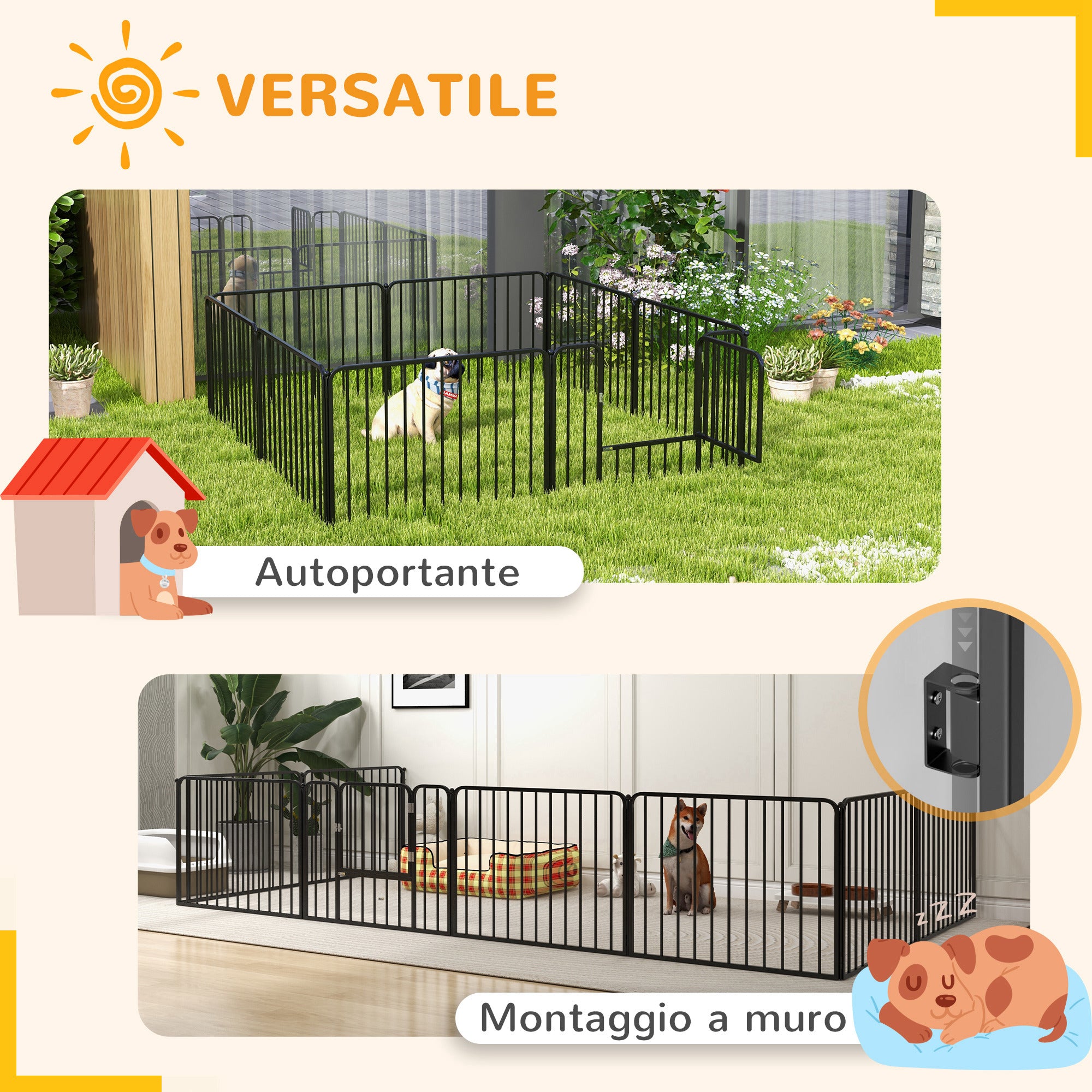 8-Panel Modular Indoor/Outdoor Dog Playpen, Steel, 164x164x60 cm, Black