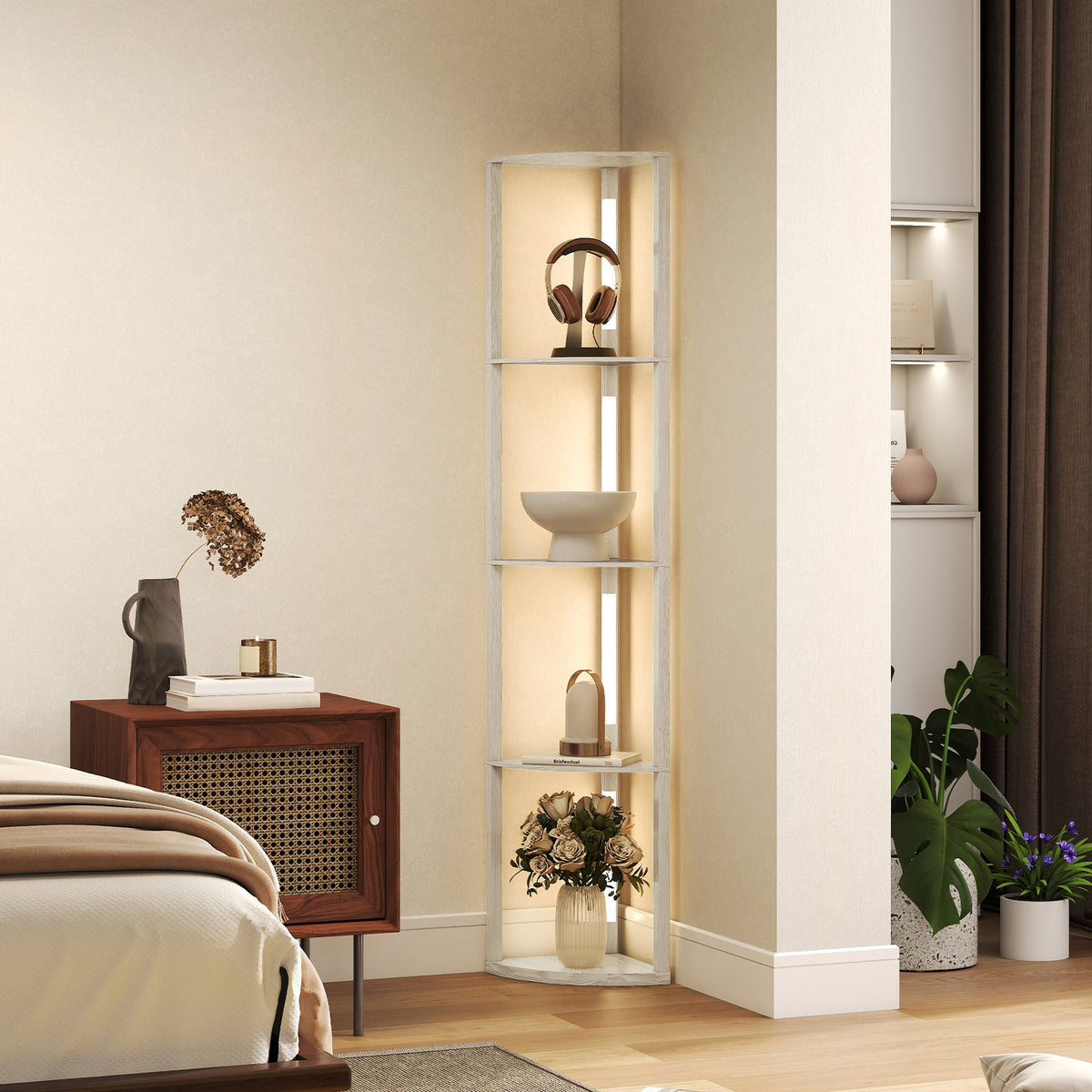 HOMCOM Floor Lamp with 4 Shelves, 3-Level Adjustable LED Light, 4 Shelves, 41x29.5x163.5 cm, Oak