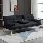 3-Seater Reclining Sofa Bed with Linen Effect Covering and Drop-leaf Table, Gray