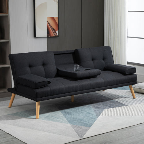 3-Seater Reclining Sofa Bed with Linen Effect Covering and Drop-leaf Table, Gray