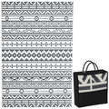 Reversible Outdoor Rug with Geometric Pattern and Bag Included, 182x274 cm, Gray and White