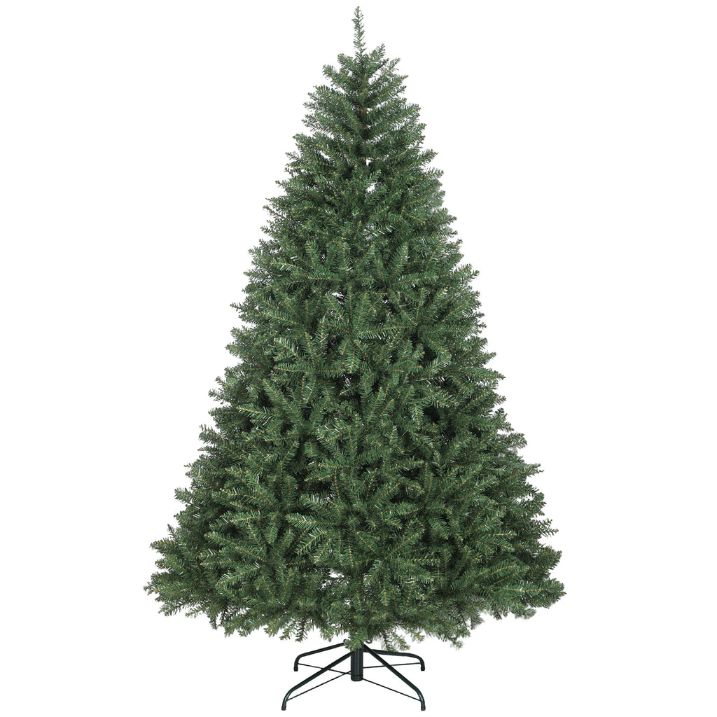 210cm Artificial Christmas Tree with Hinged Branches and Folding Metal Base, Green