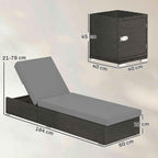 Outsunny Set of 2 Rattan Garden Loungers with Side Table and Adjustable Backrest, 184x60x22 cm, Dark Grey