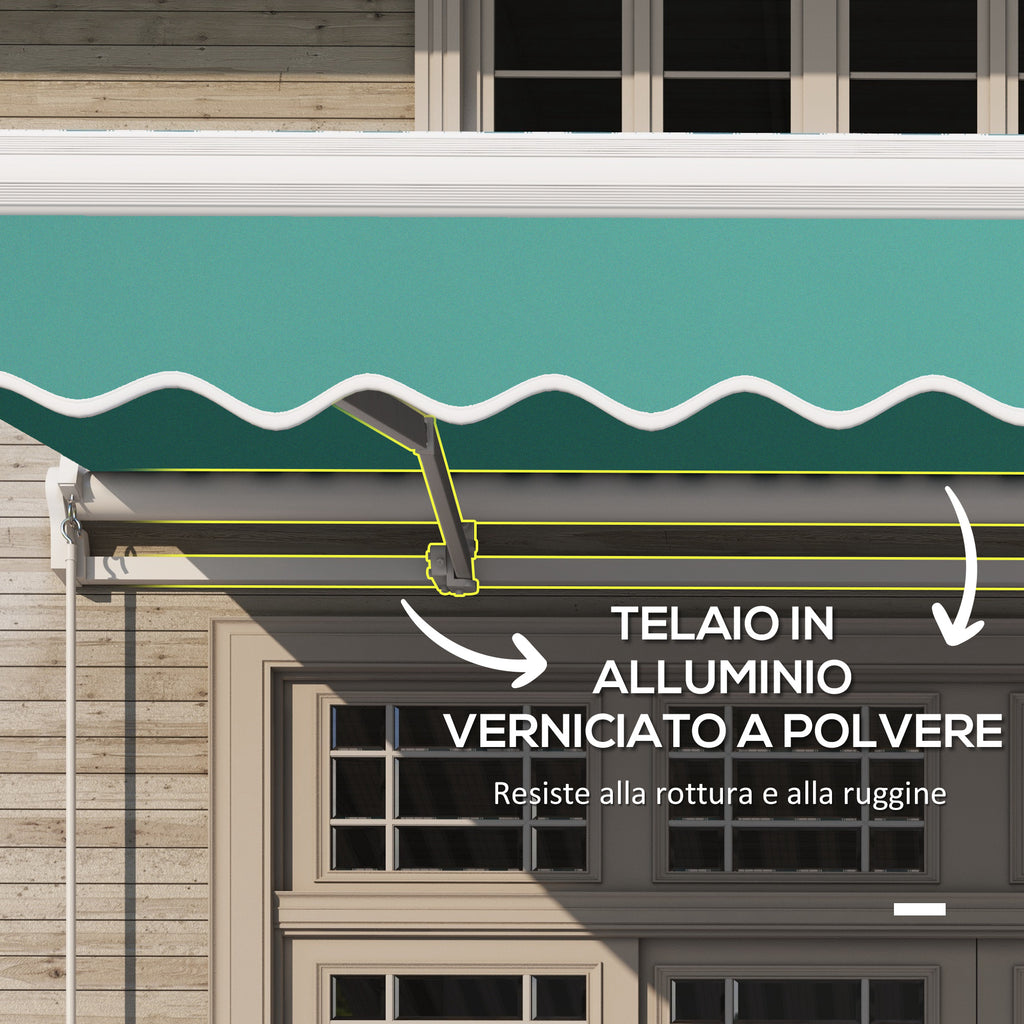 4x2.5m Hand Cranked Metal and Aluminum Outdoor Awning, Dark Green
