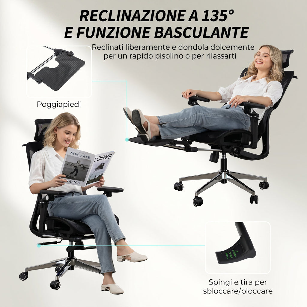 HOMCOM Ergonomic Mesh Office Chair with Armrests, Headrest, Adjustable Backrest, Rocking Function, Black
