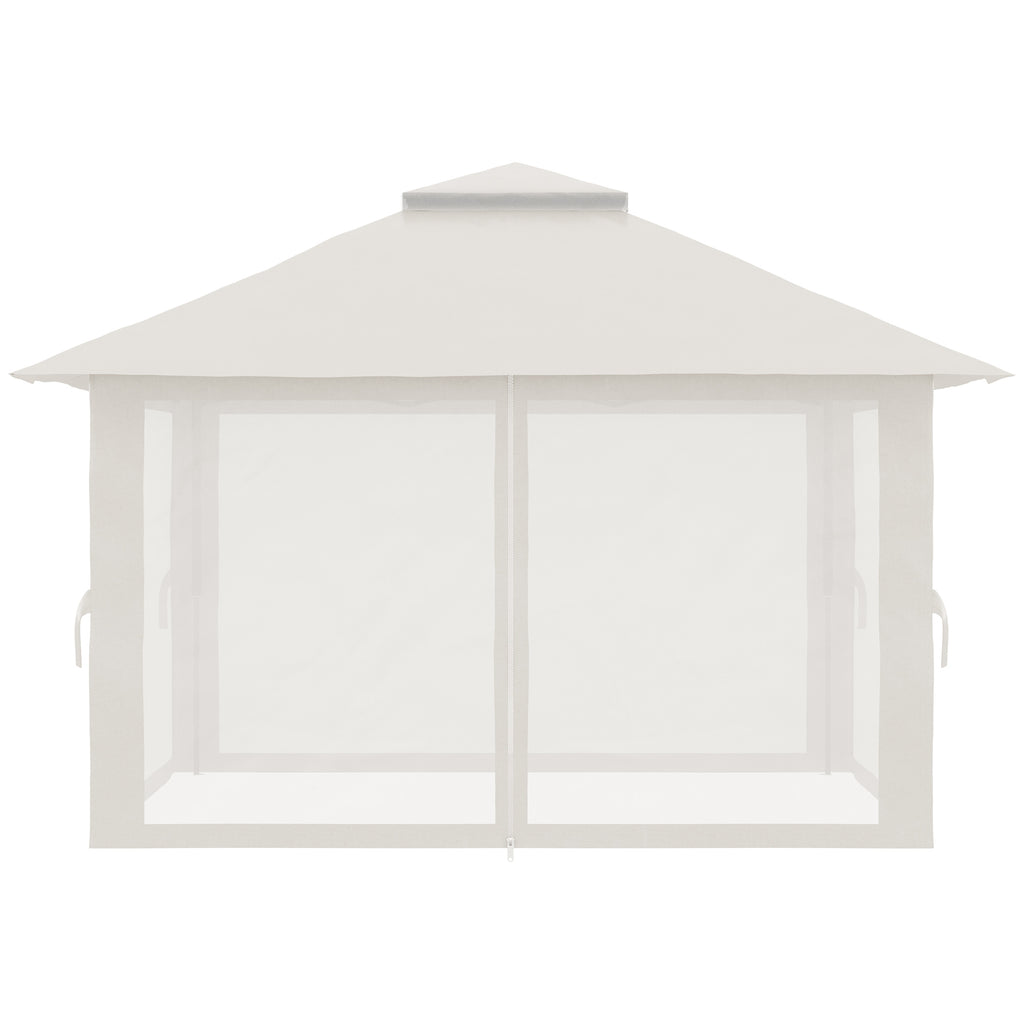 Outsunny 4x4m Adjustable Height Folding Gazebo with Mosquito Net and Bag, Metal and Oxford Fabric, Cream
