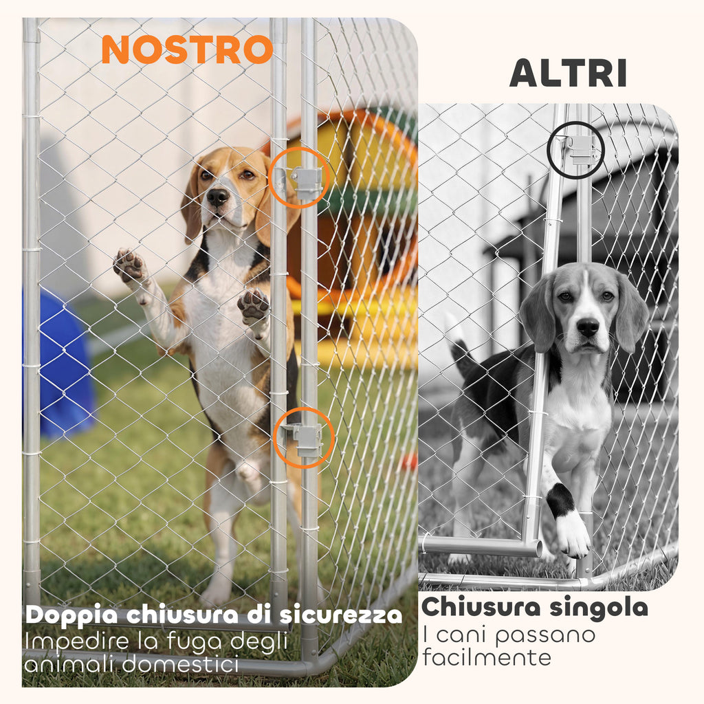 PawHut Outdoor Dog Playpen, Galvanized Steel with PE Roof, Anti-UV, Waterproof, Double Lock, Silver