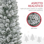 Snowy Christmas Tree with 329 Branches and White LED Lights, in Plastic and Metal, Ø52x180 cm, Green