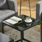 Homcom Set 2 Modern Square Living Room Tables, in steel and tempered glass, black - Borgè