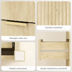 Chest of Drawers with 4 Grooved Drawers and Golden Handles, 70x38x93 cm, Natural Wood