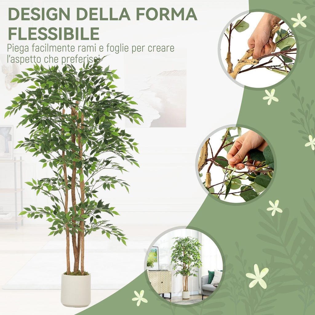 HOMCOM Artificial Banyan Tree Plant in PEVA and Wood with Adjustable Branches and Container Pot in PP and Cement