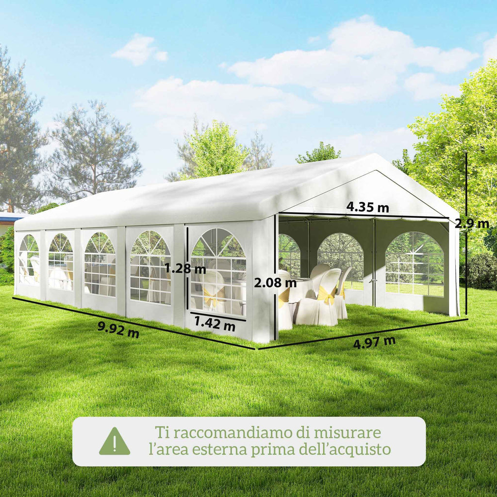 Outsunny 10x5 m Garden Tent with 10 Removable Side Walls, in PE and Galvanized Metal, White