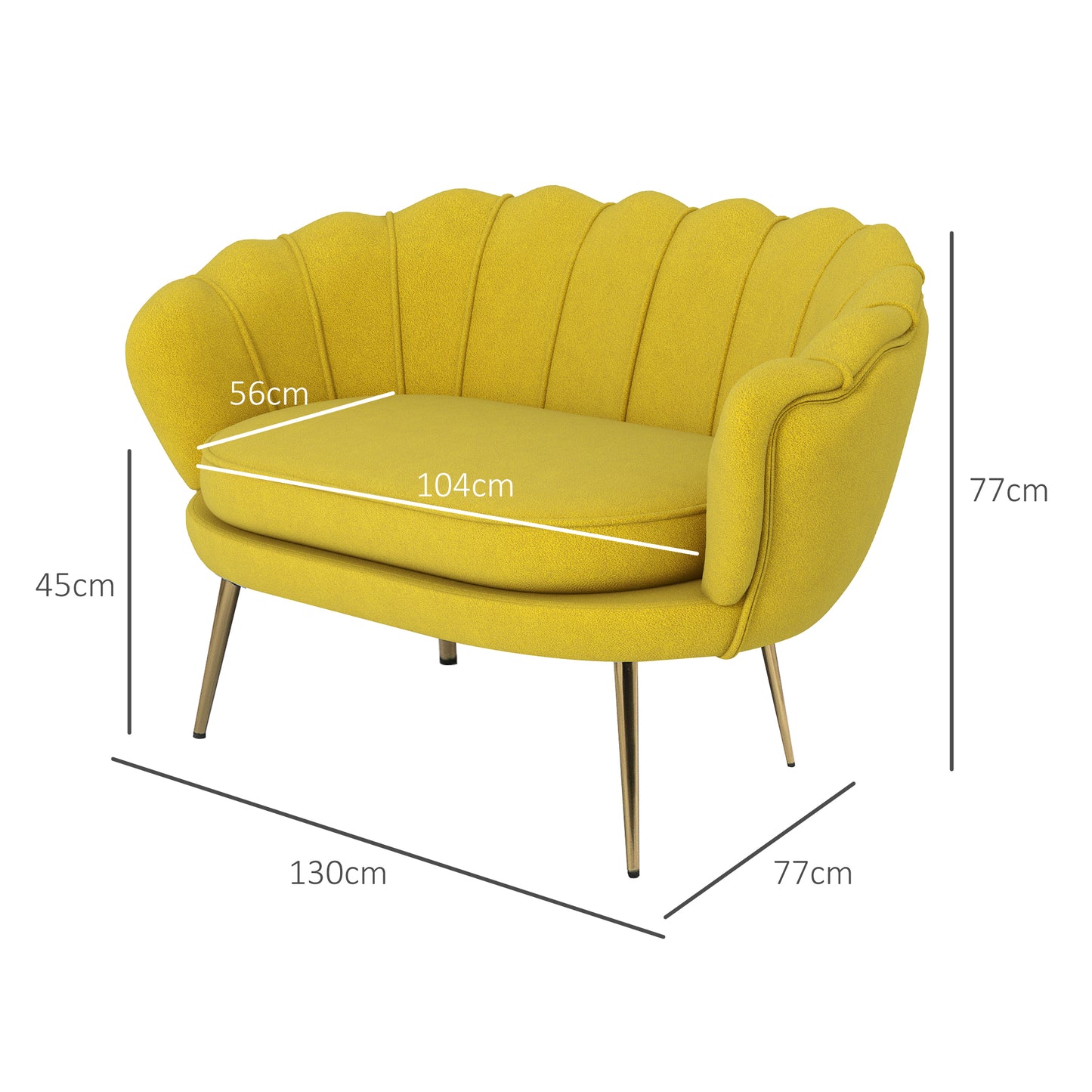 Vintage 2-Seater Sofa in Industrial Chic Style in Velvet Effect Fabric and Metal, 130x77x77 cm, Yellow